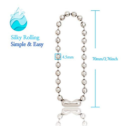 Nickel Shower Curtain Hooks, 6 Inch Ball Chain Design, 12 Pack Rust-Resistant Metal Curtain Rings for Bathroom Rods, Heavy Duty 4.5mm Shower Curtain Hangers - color: Nickel, size: 6 Inch
