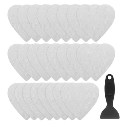 HARFINGTON 24pcs Non Slip Bathtub Stickers Bath Shower Floor 4" Anti-Slip Adhesive Sticker Tape Heart Style Decals with Scraper for Bathroom Kitchen Bathtub Treads Stairs, White - color: White