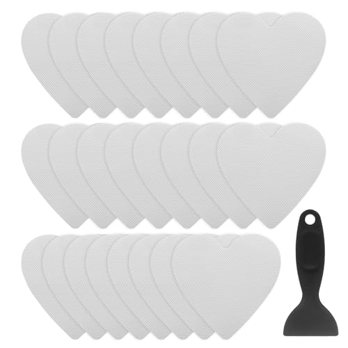 HARFINGTON 24pcs Non Slip Bathtub Stickers Bath Shower Floor 4" Anti-Slip Adhesive Sticker Tape Heart Style Decals with Scraper for Bathroom Kitchen Bathtub Treads Stairs, White - color: White