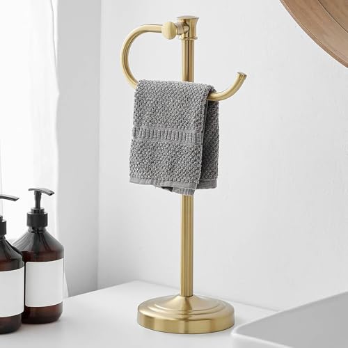17 Inch Brushed Gold Stand Towel Bar Hanger Hand Towel Bar Bathroom Vanity Countertop Towel Holder Free Standing Stainless Steel Towel Ring Hardware Accessories Towel Rack - color: Brushed Gold