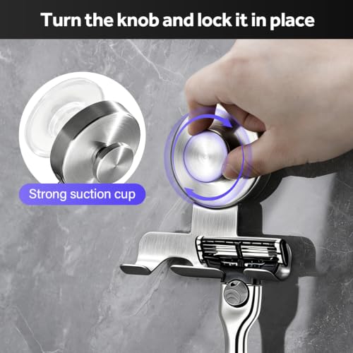 Shower Suction Razor Holder, Stainless Steel No-Drill Bathroom Hook | Reusable, Waterproof & Rustproof, Holds Up to 15 lbs – Fits Razors, Towels, Loofahs, Glass Doors & Tiles,Silver 2-Pack - color: Silver