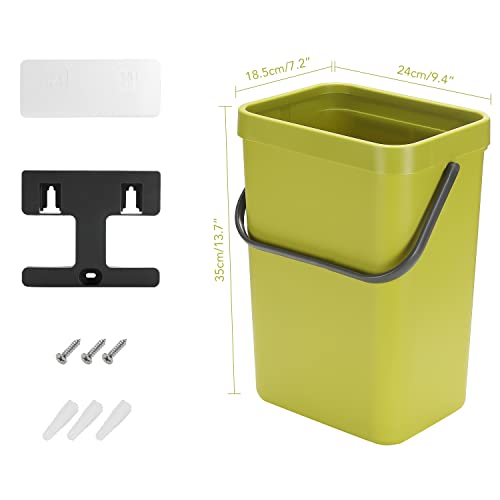 stonespace Small Trash Can with Lid,Under Sink Compost Bin,3.2 Gallon Green | Hanging Trash Can with Lid for Cupboard/Bathroom/Bedroom/Office/Camping, Mountable Trash Can,Kitchen Compost Bin - color: Green, size: 12L/3.2GAL