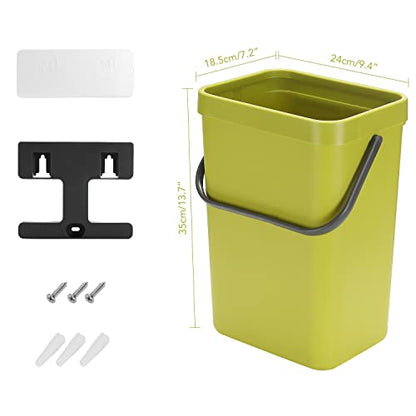 stonespace Small Trash Can with Lid,Under Sink Compost Bin,3.2 Gallon Green | Hanging Trash Can with Lid for Cupboard/Bathroom/Bedroom/Office/Camping, Mountable Trash Can,Kitchen Compost Bin - color: Green, size: 12L/3.2GAL
