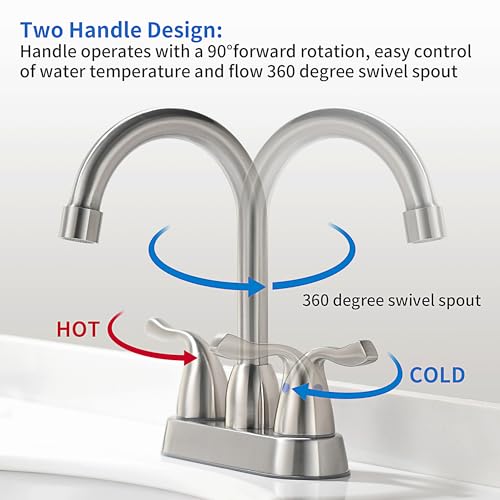 2 Handle Brushed Nickel Bathroom Sink Faucet - 4 Inch Centerset Faucet Bathroom 2 or 3 Hole Lavatory Faucet Bathroom Vanity Sink Faucets with Pop-up Drain and Supply Lines - color: ‎Brushed Nickel