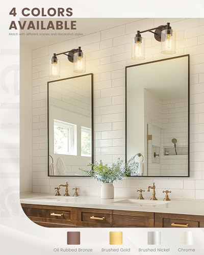 FEMILA Bathroom Vanity Light, Vanity Lighting fixtures, Modern Wall Sconce Bathroom Lighting with Claer Glass Shade, 2-Light Bathroom Light Fixtures, Oil Rubbed Bronze Finish, 4FYC56B-2W ORB - color: Oil-Rubbed Bronze, size: 14.3"