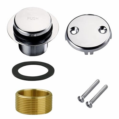 WELSAN Chrome Plated Tip-Toe Bathtub Drain with 2-Hole Overflow Faceplate | Tub Drain Trim Set, Conversion Kit Assembly, Coarse Thread Replacement, Includes an adapter, For 1-3/8" and 1-1/2" Tub Drains - color: Chrome, style: 2 Holes