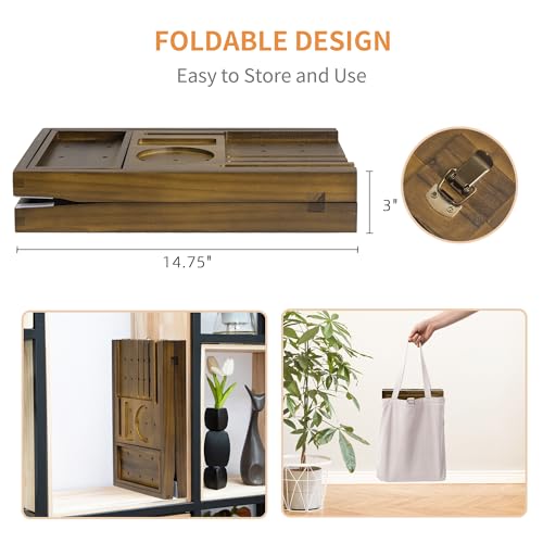 Luxury Teak Bathtub Tray - Foldable Bath Caddy with Expandable Handles, Wine Glass & Phone Holder, Book Stand - Enhance Home Spa Experience with Natural Material - Relaxing & Reading, Light Walnut - color: Light Walnut
