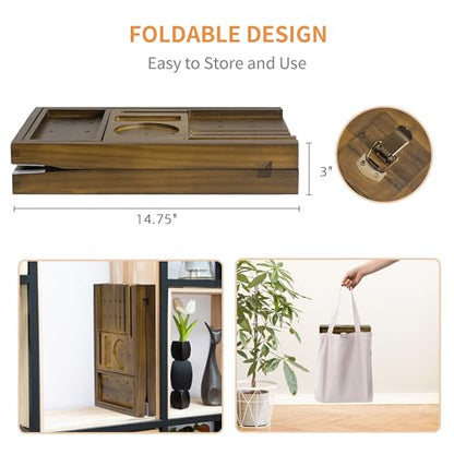 Luxury Teak Bathtub Tray - Foldable Bath Caddy with Expandable Handles, Wine Glass & Phone Holder, Book Stand - Enhance Home Spa Experience with Natural Material - Relaxing & Reading, Light Walnut - color: Light Walnut