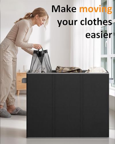 Optish 180L Laundry Hamper 3 Section, Large Laundry Hamper with Lid, Dirty Clothes Hampers with 3 Inner Bags, Laundry Basket Organizer for Laundry, Bedroom, Bathroom, Hamper 3 Compartment, Black - color: Black