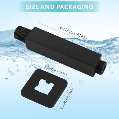 Ceiling Mounted Shower Arm with Flange, Universal Connection 1/2 NPT Straight, Made of Thicken Stainless Steel, Square Extension Arm for Fixed Rain Shower Head(4 Inch,Matte Black) - color: Matte Black, style: 4 Inch