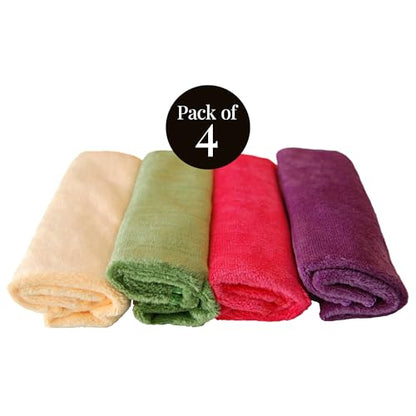 EcoSol Designs - Microfiber Towels, Cleaning & Drying Must-Have, Soft, Thick Dry/Wipe for Personal/Home/Office/Car Use, 4 12x12 Microfiber Towels with Hanging Loops in Purple, Pink, Green and Yellow - color: Purple, Pink, Green, Yellow