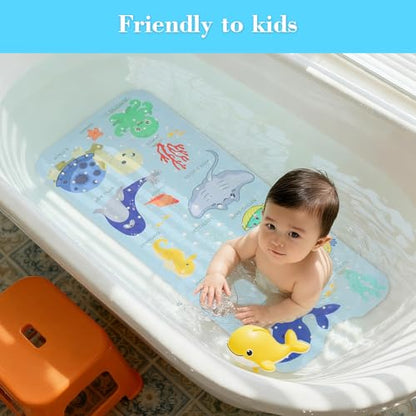 Secopad Bathtub Mat Non Slip, Cute Tub Mat, 40" x 16", Blue Sea Animals | Rectangular, Anti-Slip, Machine Washable, with Drain Holes and Suction Cups,For Bathtub and Shower Floor, for Toddler & Kids - color: Blue Sea Animals
