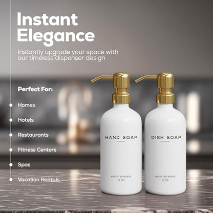 Luxury Glass Hand and Dish Soap Dispenser Set by Brighter Barns - Kitchen Soap Dispenser Set & Stainless Steel Pump - Glass Bottle for Sink - White and Gold Kitchen Accessories for Airbnb, Gift (Gold) - color: Gold Hd