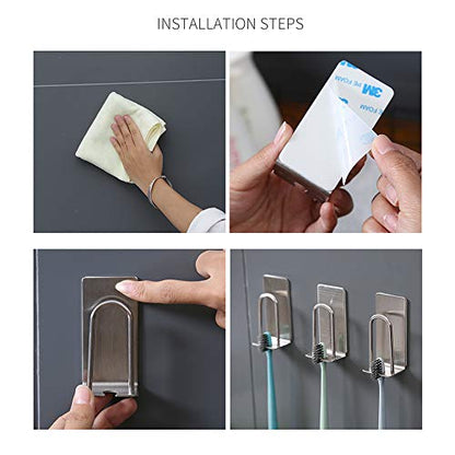 HANZE Toothbrush Holder 2 Pack self-Adhesive SUS 304 Stainless Steel Electric Toothbrush Hook Wall Mounted Razors Cup Holder for Bathroom - color: 2 Pack (2 in 1)