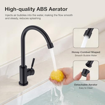 CREA Matte Black Faucet for Kitchen Bar Outdoor Sink 1 Hole 3Holes(with Deck Plate)，High Arc 360°Swivle Single Handle Tap Brushed 304 Stainless Steel - color: Black, style: Mixed water pipe