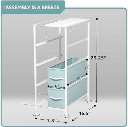 Sorbus Kids Narrow Dresser with 4 Drawers - Vertical Slim Storage Chest of Drawers with Steel Frame, Wood Top & Easy Pull Fabric Bins for Small Spaces, Closets, Bedroom, Bathroom & Laundry - color: Pastel Aqua, style: 4 Drawer