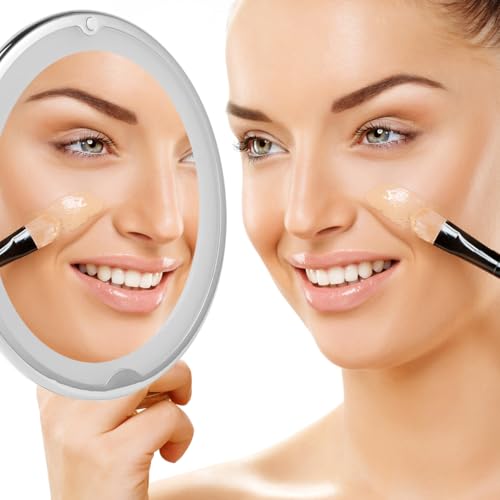 Baluue 7X Magnifying Makeup Mirror with Led, Round 8" Lighted Travel Vanity Tabletop Mirror, Portable Locking Suction Cup and 360° Rotation, Without Battery - size: 8"L x 8"W