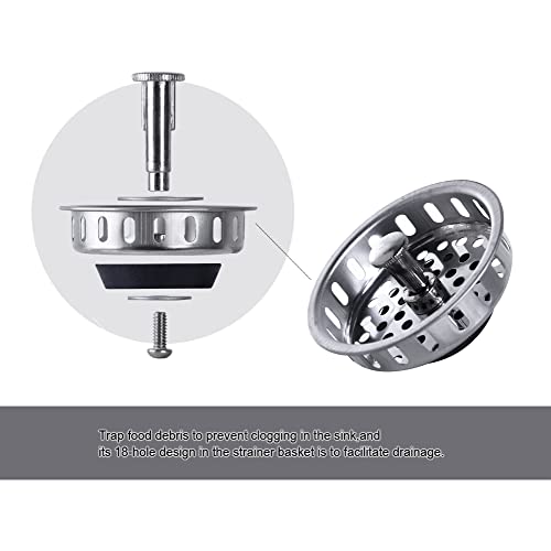 Stainless Steel Kitchen Sink Basket Strainer Replacement for US Standard Drains (3-1/2 Inch), Stainless Steel Body W/Large Neoprene Seal 1 Pack