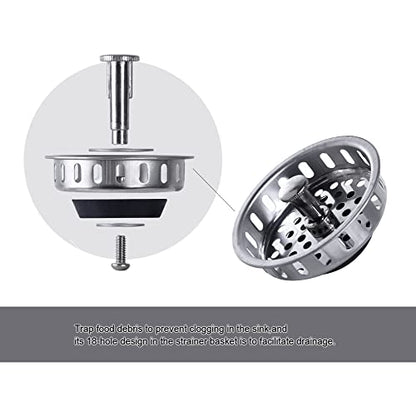 Stainless Steel Kitchen Sink Basket Strainer Replacement for US Standard Drains (3-1/2 Inch), Stainless Steel Body W/Large Neoprene Seal 1 Pack
