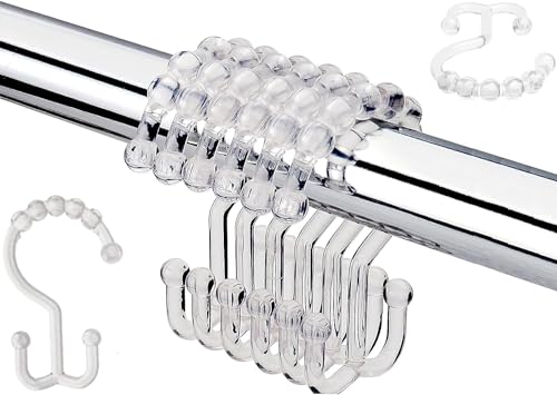 Resze 12 PCS Clear Double Shower Curtain Hooks,Plastic Shower Curtain Rings | Shower Hooks, Multi-functional Rings for Bathroom Shower Curtain,shower curtain liner and Kitchen supplies, etc. - color: Clear