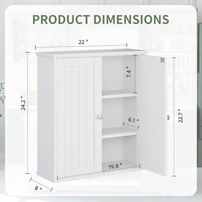Bathroom Wall Cabinet, Bathroom Cabinet Wall Mount, Over the Toilet Space Saver Storage Cabinets, White Medicine Cabinets with 2 Doors - color: White