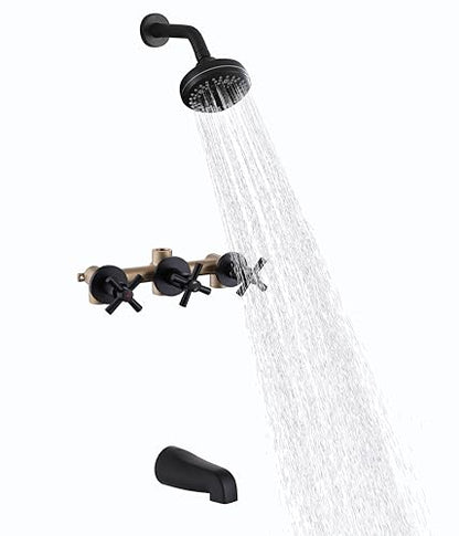 3 Handle Tub Shower Faucet Set Black Shower Trim Kit with Valve | Bathtub Shower Faucet Set with Tub Spout Wall Mounted, Brass Valve, NPT 1/2" US Connection - color: Matte Black, style: Style A