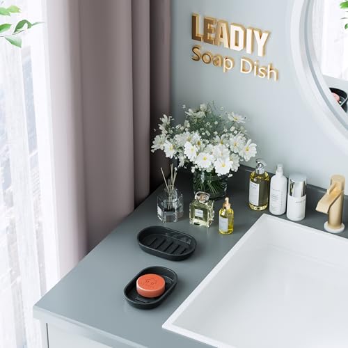 2Pcs/Set Bathroom Soap Dishes, Not Plastic！White Soap Dishes for Bar Soap, Bamboo Soap Dishes Holder for Bathroom Shower, Bathroom Sink Soap Dish (Black) - color: 2pcs Black2.0
