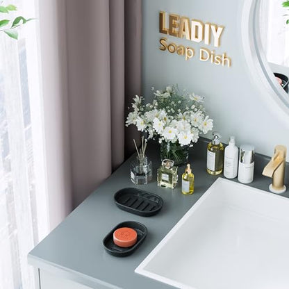 2Pcs/Set Bathroom Soap Dishes, Not Plastic！White Soap Dishes for Bar Soap, Bamboo Soap Dishes Holder for Bathroom Shower, Bathroom Sink Soap Dish (Black) - color: 2pcs Black2.0