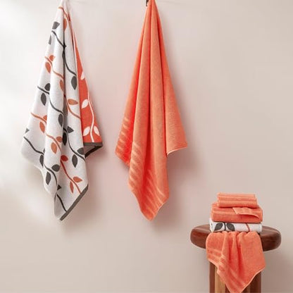 Modern Threads 6 Piece Bath Towel Set – Bathroom Set with 2 Bath Towels, 2 Hand Towels, and 2 Wash Cloths – 100% Cotton, Super Absorbent & Extra Soft – Reversible Natural Vine (Rust Orange) - color: Rust Orange