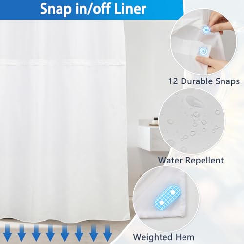 No Hook Shower Curtain and Liner Set, Sea Fish Waterproof Fabric Shower Curtain No Hooks with Snap in Liner, 71x74 Inches Easy Hang Shower Curtains for Bathroom with Mesh Top Window and Weighted Hem - color: Fish