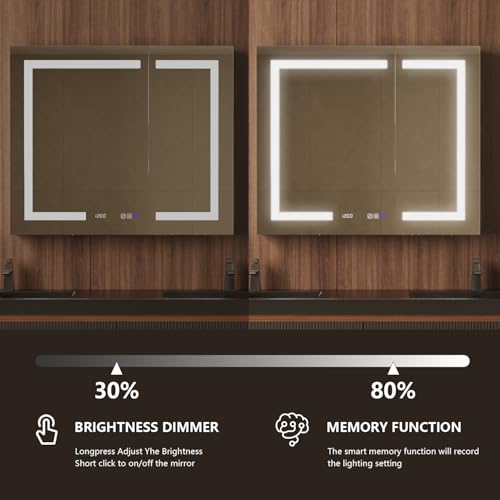 42" W Smart Lighted Medicine Cabinet with Mirror for Bathroom, Recessed/Surface Mount Medicine Cabinet with Anti-Fog, 1800W Charging Station, USB Ports, 3 Color Lights