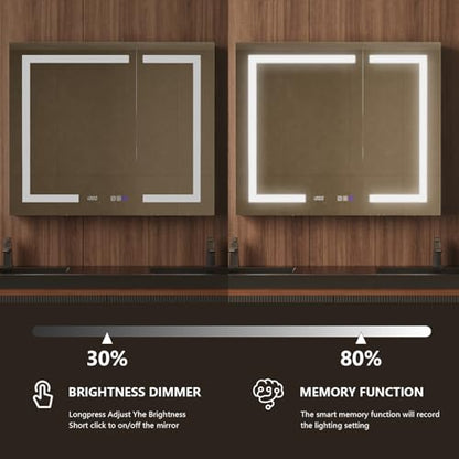 42" W Smart Lighted Medicine Cabinet with Mirror for Bathroom, Recessed/Surface Mount Medicine Cabinet with Anti-Fog, 1800W Charging Station, USB Ports, 3 Color Lights