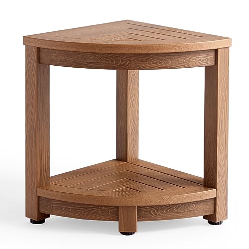 KaimuBench Corner Shower Stool for Shaving Leg, Waterproof Bathroom Shower Bench Seat for Inside Shower, Poly Lumber Plastic Shower Chair Seat, Shower Foot Rest with Adjustable Feet, Non-Slip, Brown - color: Brown