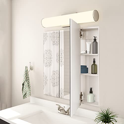 Design House Cyprus 30-in. Wide Medicine Cabinet, 3 Frameless Mirrored Doors, 2 Adjustable Shelves, Pre-Assembled, Surface or Recess Mounted, White, 30.0 in. W x 4.4 in. D x 30.0 in. H, 59749 | Adjustable Shelves, Wall Mount, Contemporary/Modern, Wood, Ba