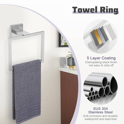 Brushed Nickel Towel Bar Set,5-Piece Bathroom Hardware Set Includes Upgraded Double Base Paper Towel Holder Modern Square Towel Holder Set,Stainless Steel Wall Mount 23.6 Inch - color: 5-pcs Brushed Nickel