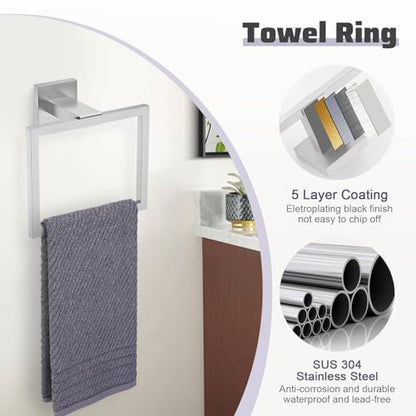 Brushed Nickel Towel Bar Set,5-Piece Bathroom Hardware Set Includes Upgraded Double Base Paper Towel Holder Modern Square Towel Holder Set,Stainless Steel Wall Mount 23.6 Inch - color: 5-pcs Brushed Nickel