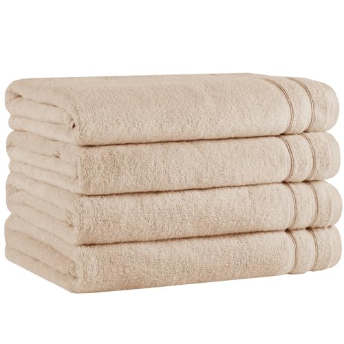 Comfort Spaces 4 Pc Bath Sheet Set 30x60, 100% Cotton 400GSM, Beige Tan | Oversized 30x60 Bath Sheet, Quick Dry Cotton, Dual Layer Extra Absorbent, Great for Shower or Beach - color: Beige, size: 4 Piece Bath Towel Set (30" x 60")