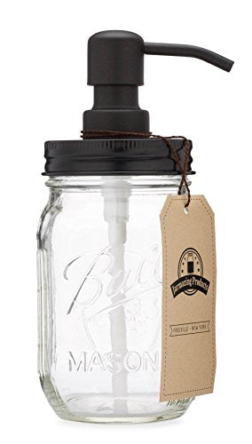 Mason Jar Soap Dispenser - Black - 16 oz Ball Mason Jar Liquid Dispenser for Kitchen & Bathroom - Glass - Dish Soap Dispenser with Rust Proof Stainless Steel Pump & Lid - size: Pack of 1