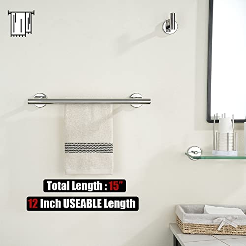 JQK Double Towel Bar Chrome, 15 Inch 304 Stainless Steel Thicken 0.8mm Towel Rack Holder for Bathroom Washcloths and Hand Towels, Polished Steel Wall Mount, Useable Length 12 Inch, TB100L12-CH - color: Polished Chrome, size: 15 Inch