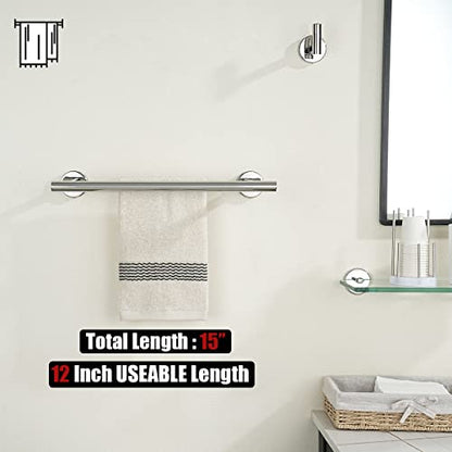 JQK Double Towel Bar Chrome, 15 Inch 304 Stainless Steel Thicken 0.8mm Towel Rack Holder for Bathroom Washcloths and Hand Towels, Polished Steel Wall Mount, Useable Length 12 Inch, TB100L12-CH - color: Polished Chrome, size: 15 Inch