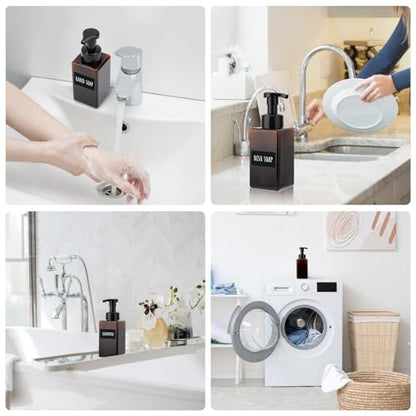 Segbeauty 15.2oz Amber Plastic Refillable Foaming Soap Dispenser Pump Bottle for Bathroom, 4pcs Empty Shampoo Foamer Bottle with Foaming Pump, 450ml Square Kitchen Liquid Soap Dispenser with Labels - color: Amber, style: 4pcs 15.2oz
