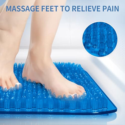 Yolife Shower Foot Scrubber Mat, Anti-Slip Bath Mat with Scrub Bristles, Soft Shower Foot Massager with Strong Suction Cups for Soothe Achy Feet, 25.6" x 13.4" - color: Dark Blue, size: 25.6" x 13.4" (Rectangular)