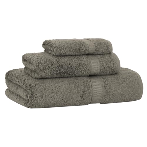 Supreme Terry 3-Piece 100% Turkish Cotton Towel Set, Hotel Quality Soft & Absorbent, 1 Luxury Bath Towel 1 Hand Towel 1 Washcloth-Dark Grey - color: Dark Grey, size: 3 Pcs Set