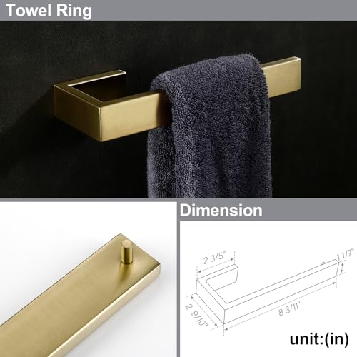 BAGNOLUX Brushed Gold Towel Bar, Bath Towel Holder 304 Stainless Steel, Towel Racks for Bathroom, Square Bathroom Accessories Set Towel Bar Set Heavy Duty, Brushed Brass - color: Brushed Light Yellow Gold-b