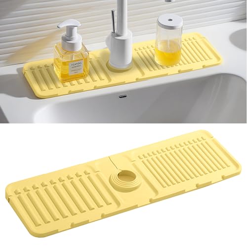 Faucet Mat for Kitchen Sink, Silicone Faucet Handle Drip Catcher Tray Mat, Silicone Kitchen Sink Splash Guard, Ideal Protective Tray for Stone Sinks in Kitchen & Bathroom - color: Yellow
