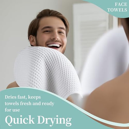 Microfiber Waffle Face Towels, 2 Pieces, Soft, Absorbent, Fast Drying, Lint Free 430 GSM (White) - color: White