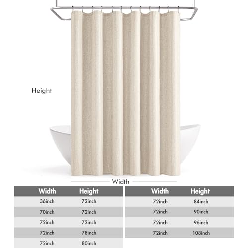 ANRODUO Cream Beige Linen Textured Fabric Shower Curtain Set - W72xL72 | Farmhouse Shower Curtain with 12 Metal Hooks, Waterproof Heavy Duty, Button Hole Design, Machine Washable for Bathroom - color: Cream, size: 72"W x 72"L (Pack of 1)