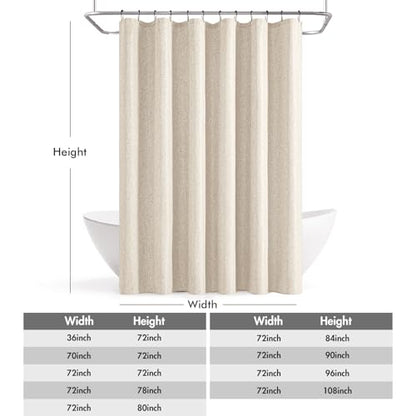 ANRODUO Cream Beige Linen Textured Fabric Shower Curtain Set - W72xL72 | Farmhouse Shower Curtain with 12 Metal Hooks, Waterproof Heavy Duty, Button Hole Design, Machine Washable for Bathroom - color: Cream, size: 72"W x 72"L (Pack of 1)