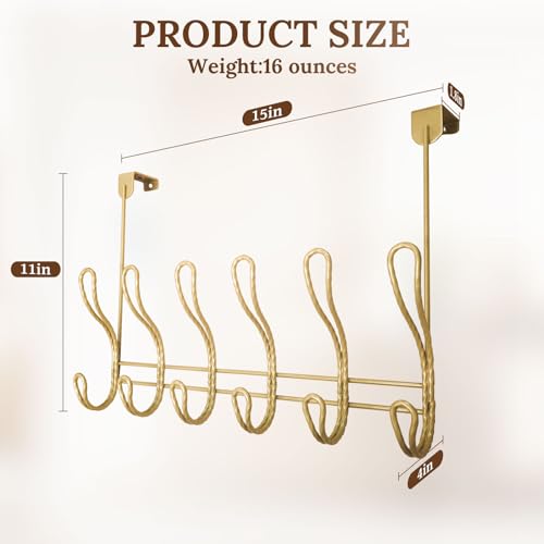 Twisted Design Over the Door Hook Rack, Towel Hanger, Coat Rack for Bathroom, Bedroom or Laundry Room (Gold With 12 Hooks) - style: Gold with 12 Hooks