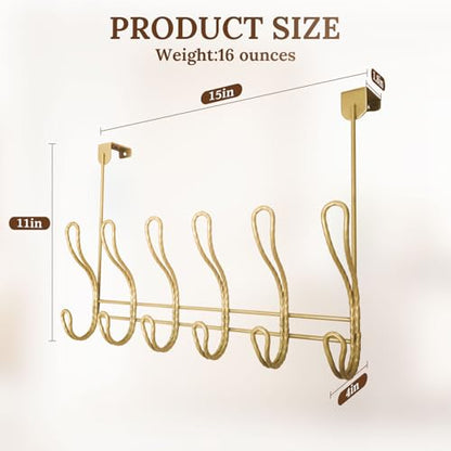 Twisted Design Over the Door Hook Rack, Towel Hanger, Coat Rack for Bathroom, Bedroom or Laundry Room (Gold With 12 Hooks) - style: Gold with 12 Hooks